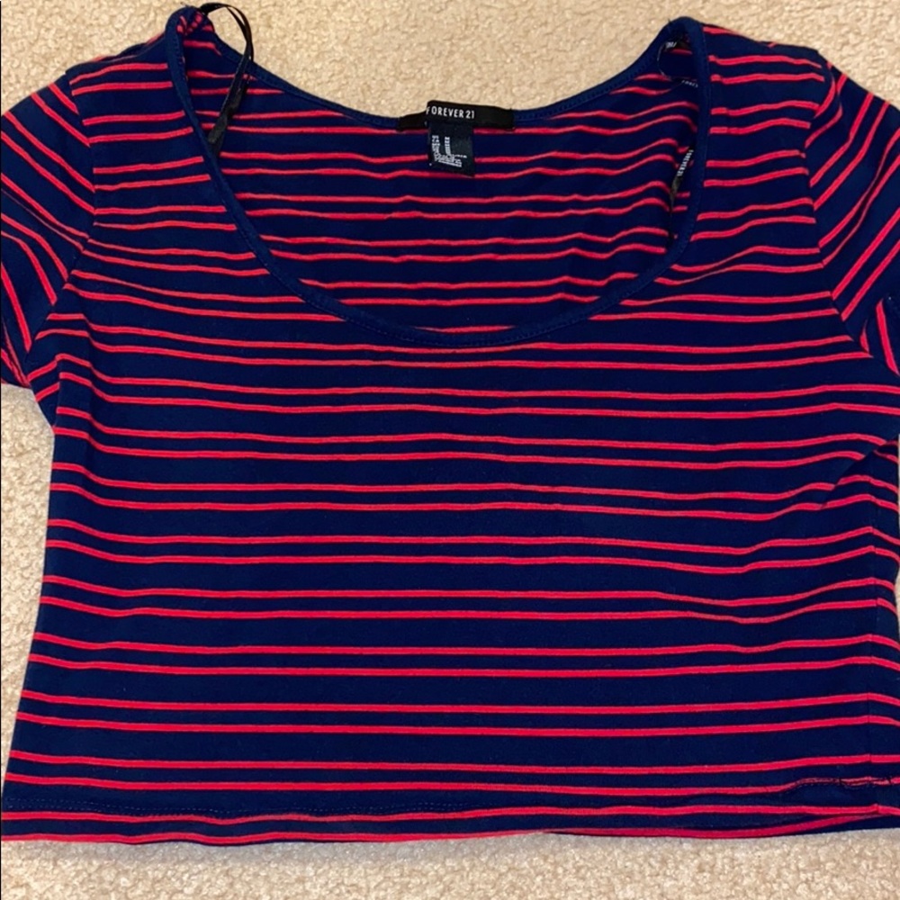 Navy and red crop top tee - Picture 2 of 3